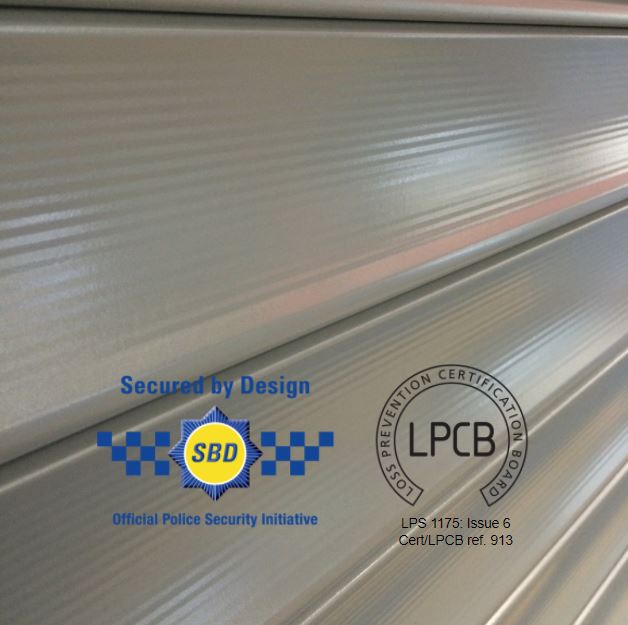 LPCB and Secured By Design Logo On Silver Shutter